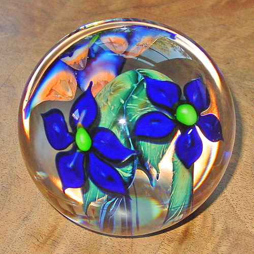 Signed David Lotton Cobalt Blue Clematis Cased Floral Art Glass 