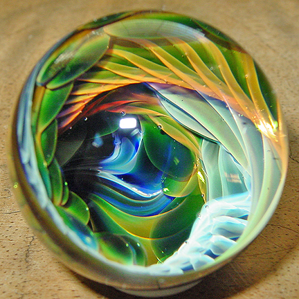 Small Kevin OGrady Gold and Silver Vortex Glass Marble